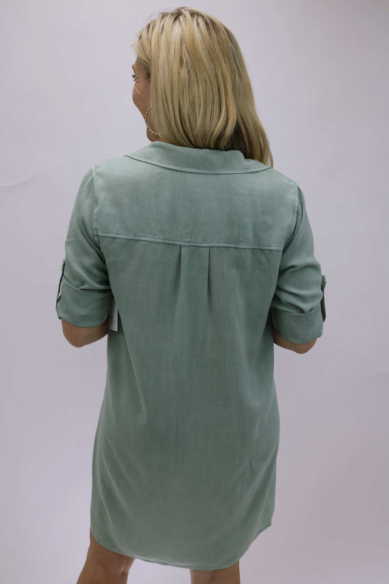 Long Sleeve A-Line Shirt Dress, Oasis Green