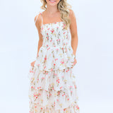 Olive Tiered Dress, Ivory Floral