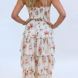 Olive Tiered Dress, Ivory Floral