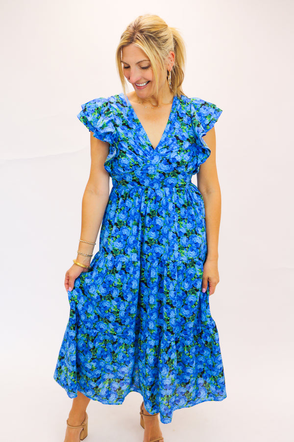 Flower Fields Maxi Dress, Blue