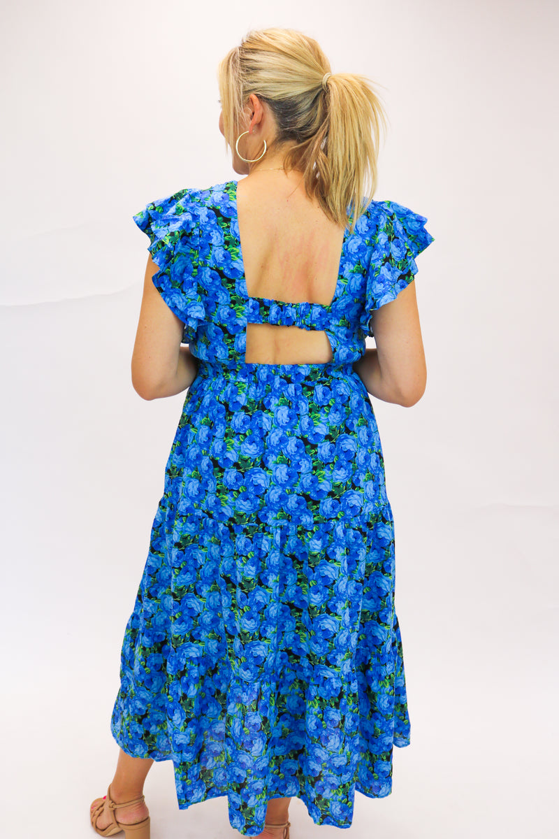 Flower Fields Maxi Dress, Blue