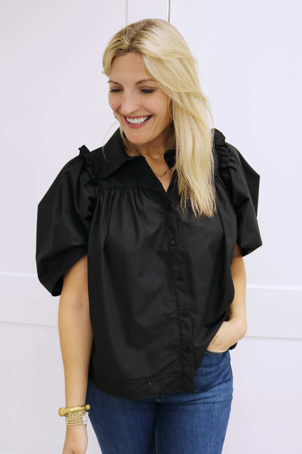 One For The Books Collared Top, Black