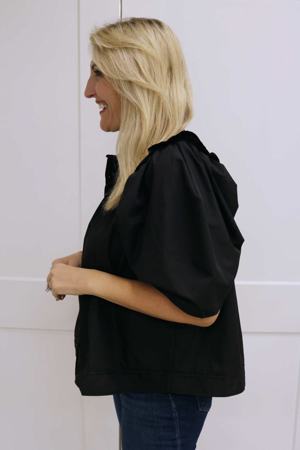 One For The Books Collared Top, Black