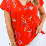 Easy Paneled V-Neck Tee, Racing Red