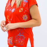 Easy Paneled V-Neck Tee, Racing Red