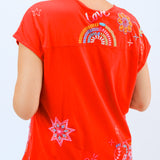 Easy Paneled V-Neck Tee, Racing Red