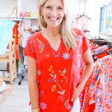 Easy Paneled V-Neck Tee, Racing Red
