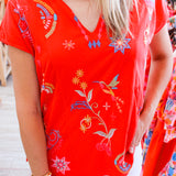 Easy Paneled V-Neck Tee, Racing Red