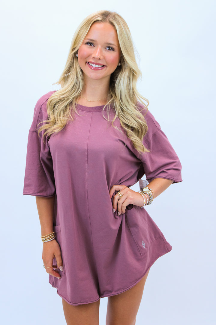 Hot Shot Tee Romper, Burgundy