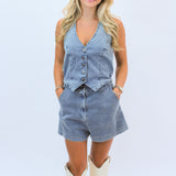Easy On The Eyes Denim Vest Romper