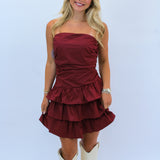 Ruche Hour Mini Dress, Maroon