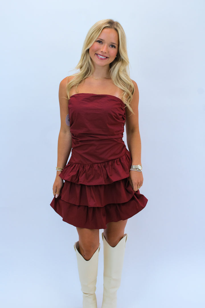 Ruche Hour Mini Dress, Maroon