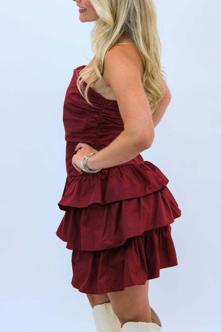 Ruche Hour Mini Dress, Maroon
