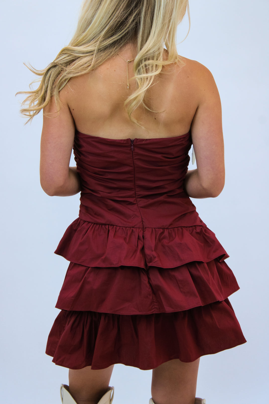 Ruche Hour Mini Dress, Maroon