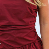 Ruche Hour Mini Dress, Maroon