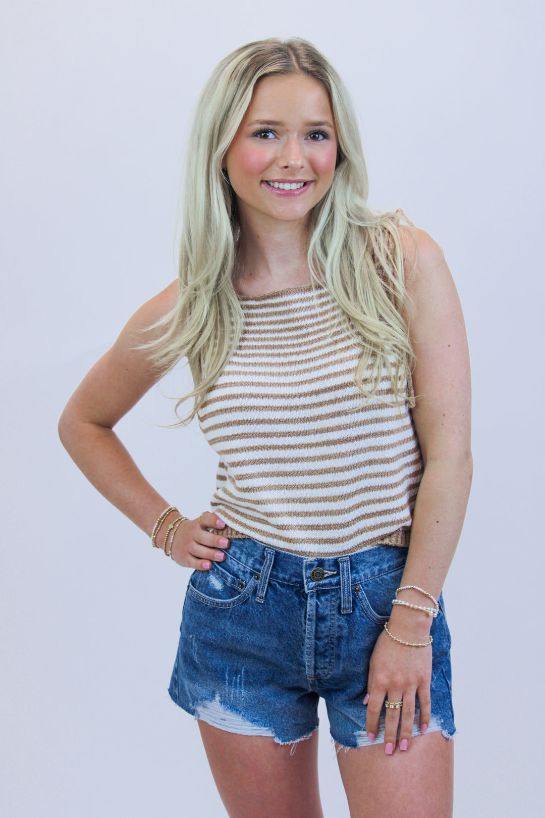 Claire Tank, White/Praline Combo