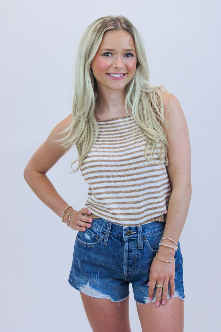 Claire Tank, White/Praline Combo