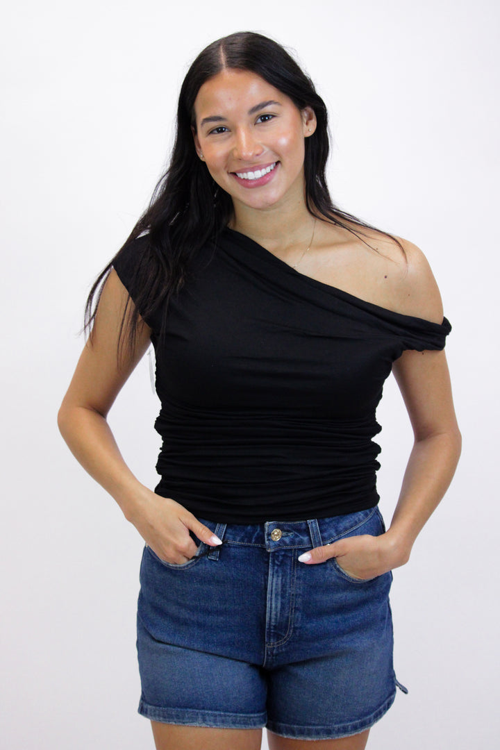 Take It Easy On Me Off The Shoulder Top, Jet Black