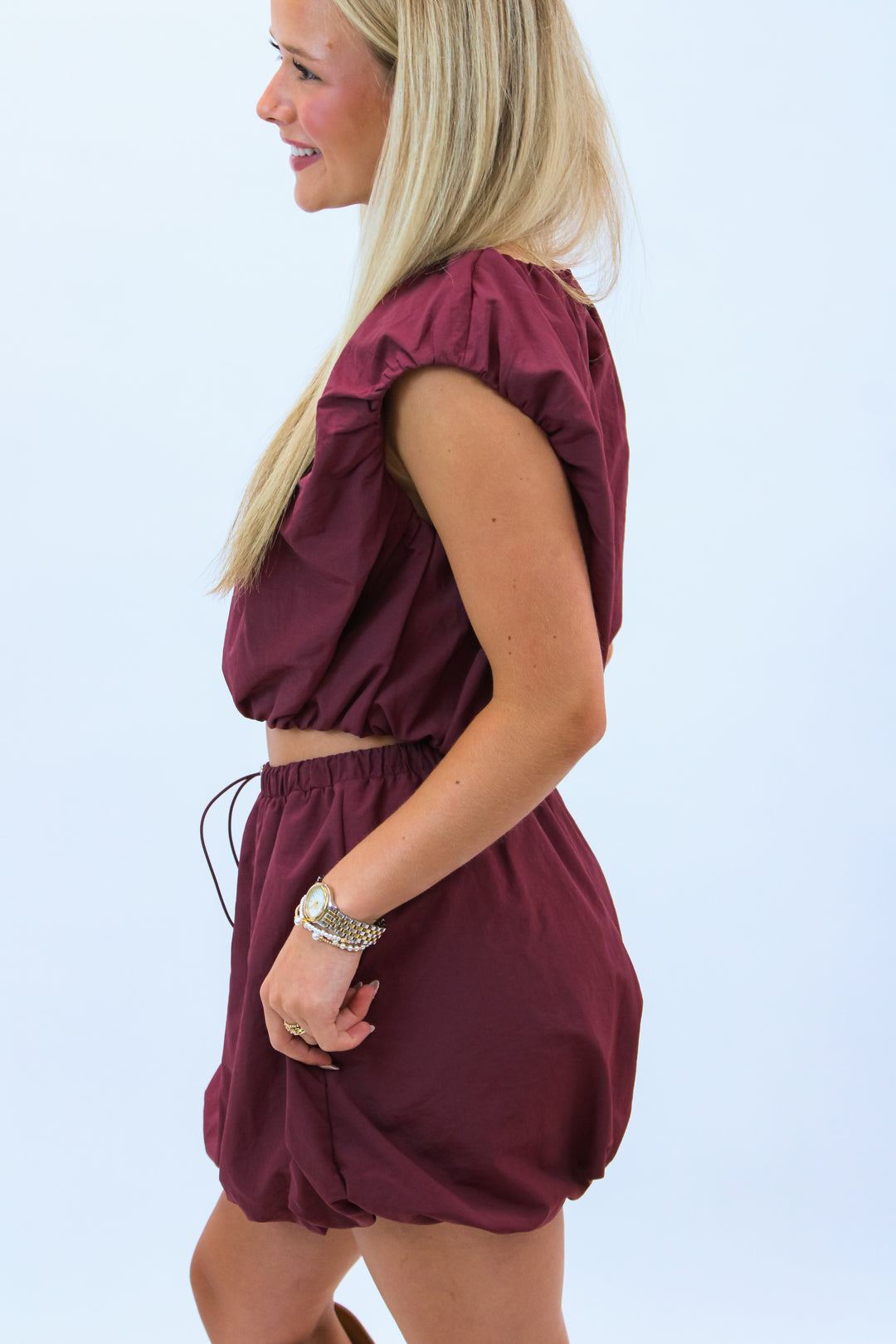 Made For You Crop Bubble Set, Maroon