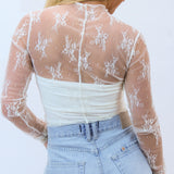 Gametime Lace Mockneck Top, Cream