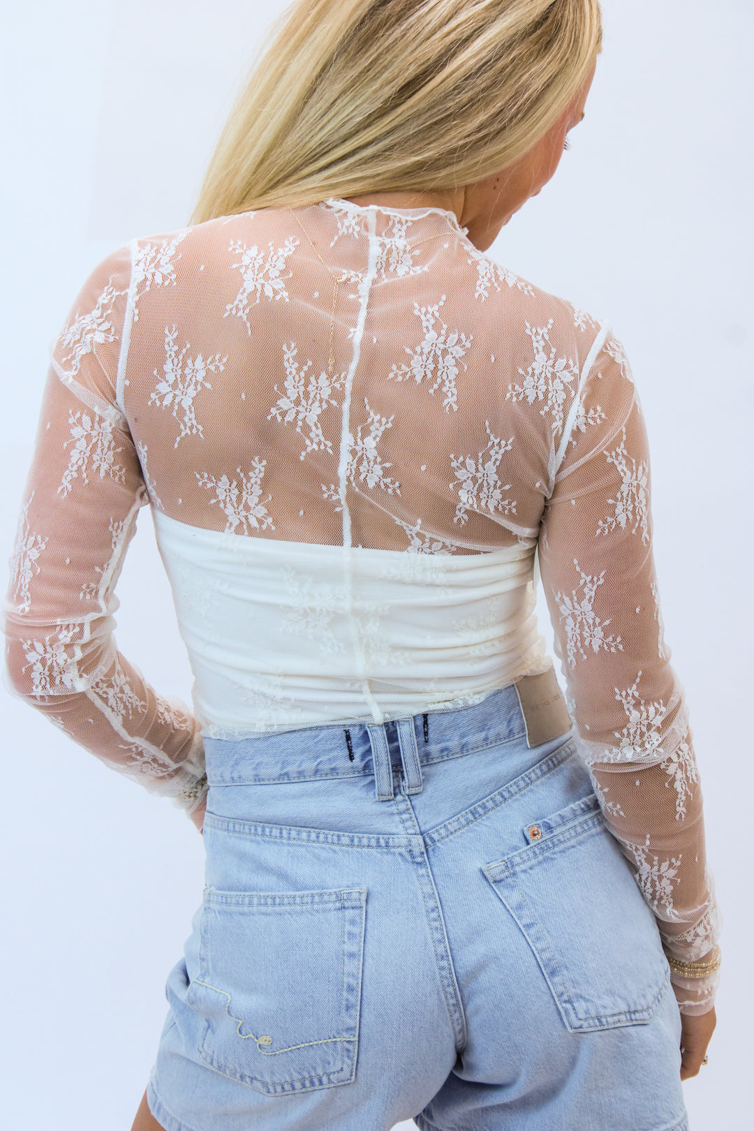 Gametime Lace Mockneck Top, Cream