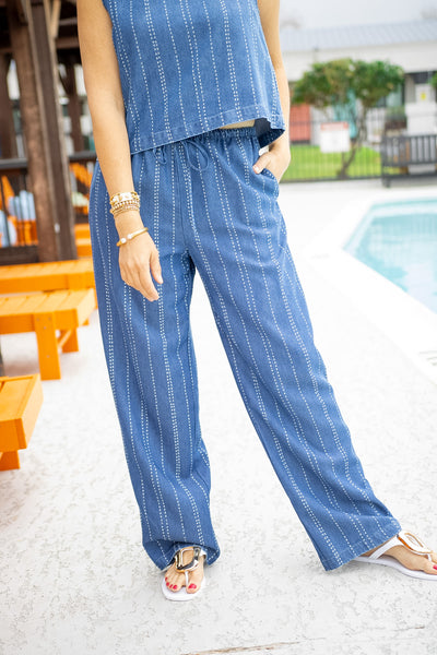 Drawstring Pant, Indigo Stripe