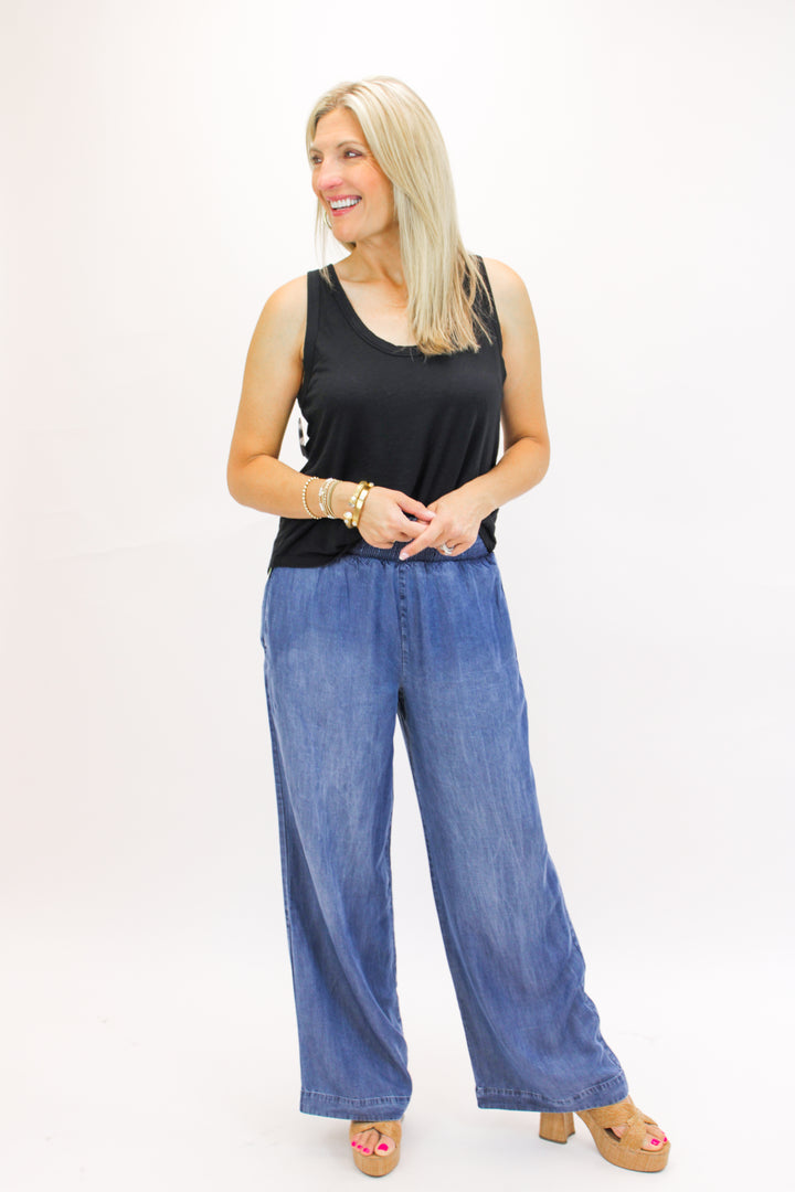 Smocked Waist Wide Leg Pant, Moonlit Haze Wash