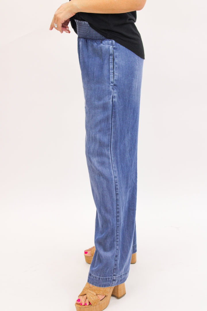 Smocked Waist Wide Leg Pant, Moonlit Haze Wash