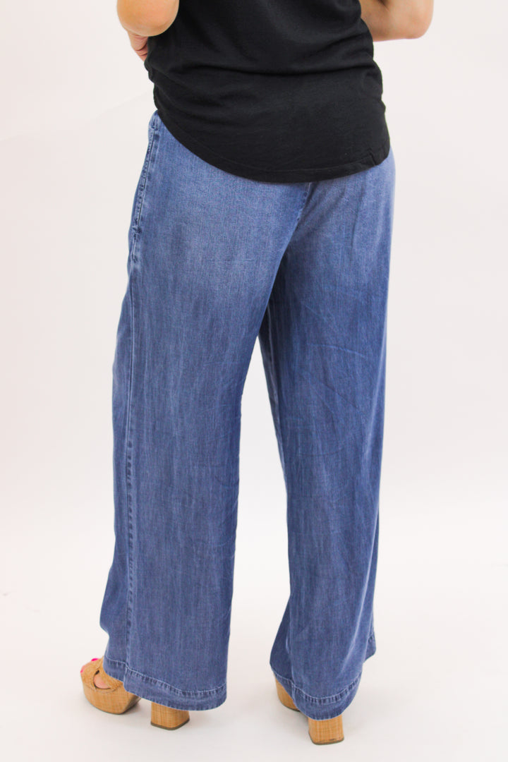 Smocked Waist Wide Leg Pant, Moonlit Haze Wash