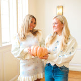 Meadow Bloom Scalloped Sweater, Cream