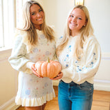 Meadow Bloom Scalloped Sweater, Cream