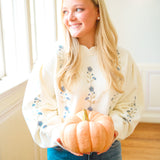 Meadow Bloom Scalloped Sweater, Cream