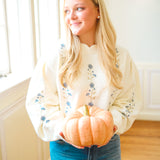 Meadow Bloom Scalloped Sweater, Cream