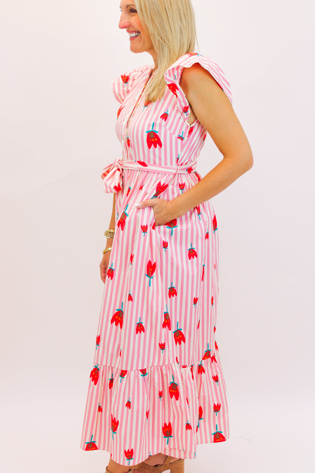 Poppy Fields Striped Maxi, Pink