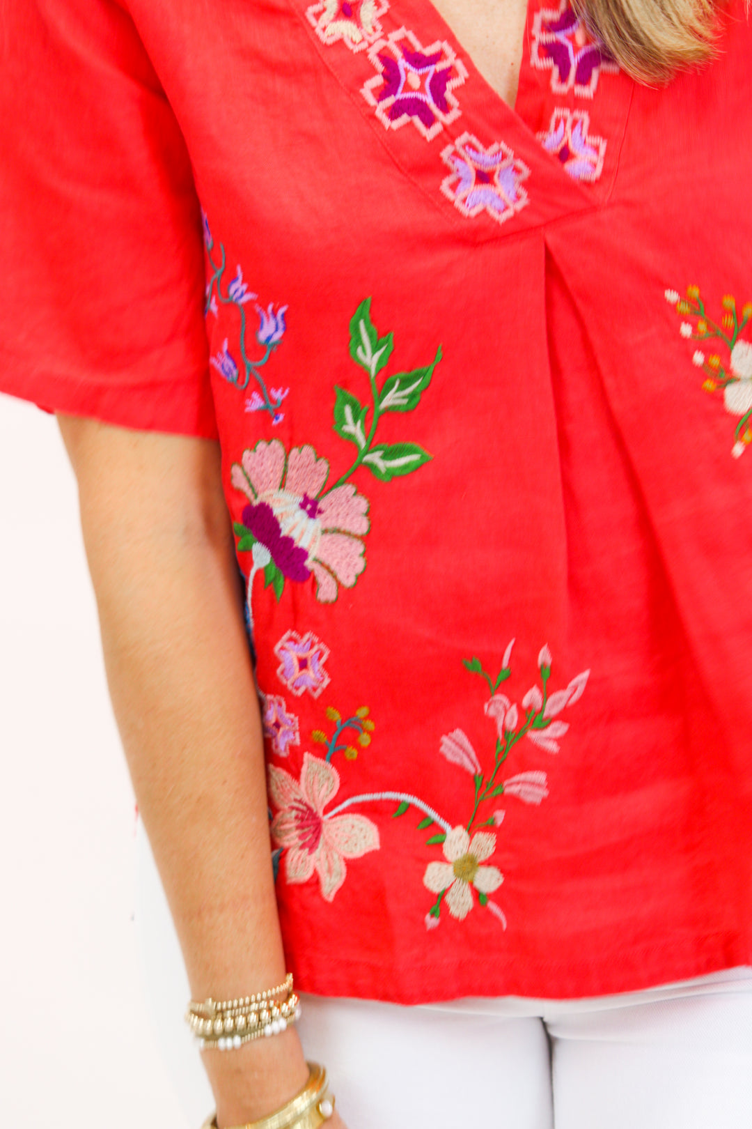 Maureen Linen V Neck Blouse, Watermelon