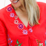 Maureen Linen V Neck Blouse, Watermelon