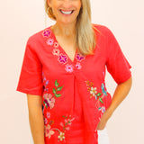 Maureen Linen V Neck Blouse, Watermelon