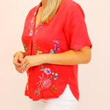 Maureen Linen V Neck Blouse, Watermelon