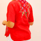 Maureen Linen V Neck Blouse, Watermelon