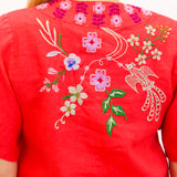 Maureen Linen V Neck Blouse, Watermelon