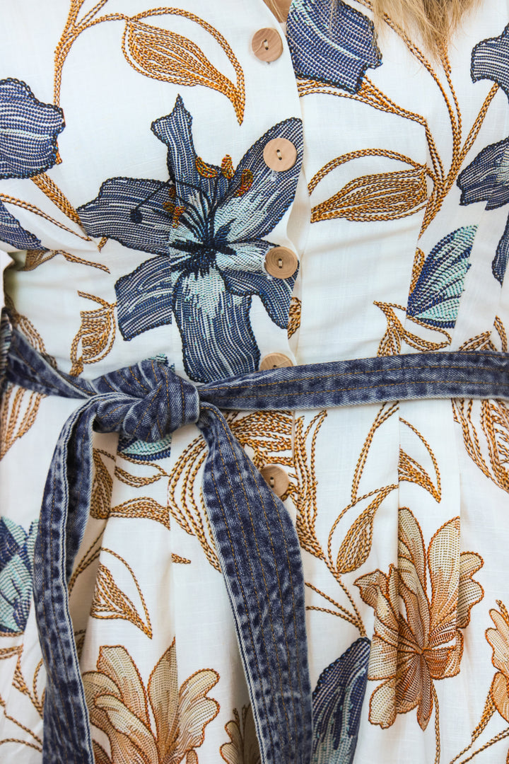 Monaco Romper, Hibiscus Denim