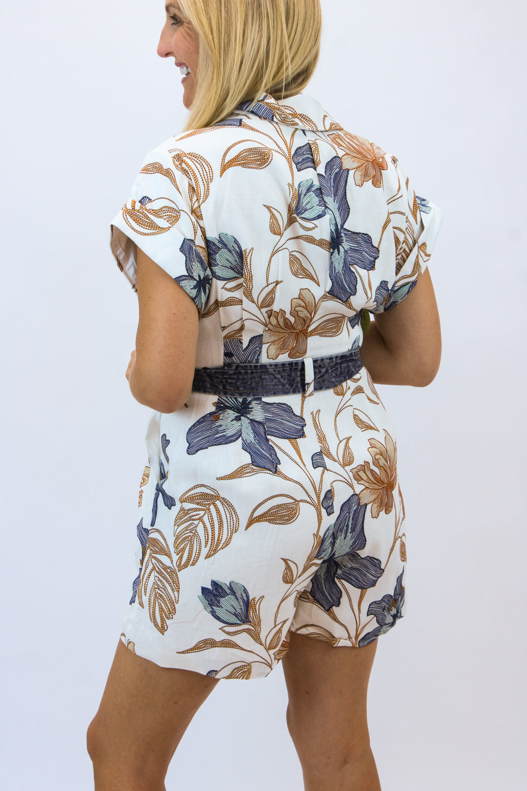 Monaco Romper, Hibiscus Denim