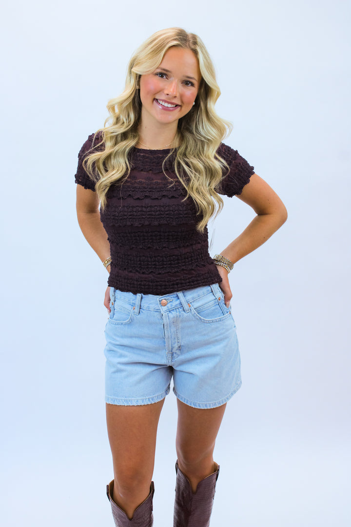Angelina Lace Tee,Wine