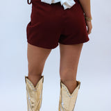 Glow Up Denim Mini Skort, Maroon