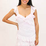 Bensley Fitted Lace Mini Dress, Tonal Pink