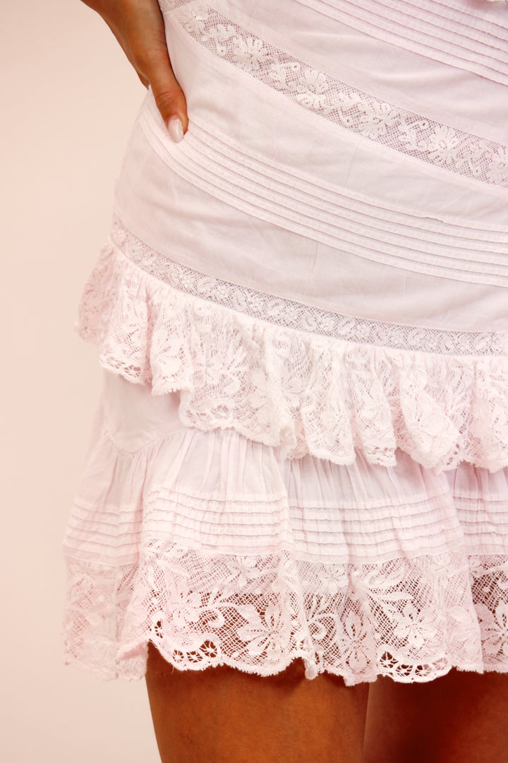 Bensley Fitted Lace Mini Dress, Tonal Pink