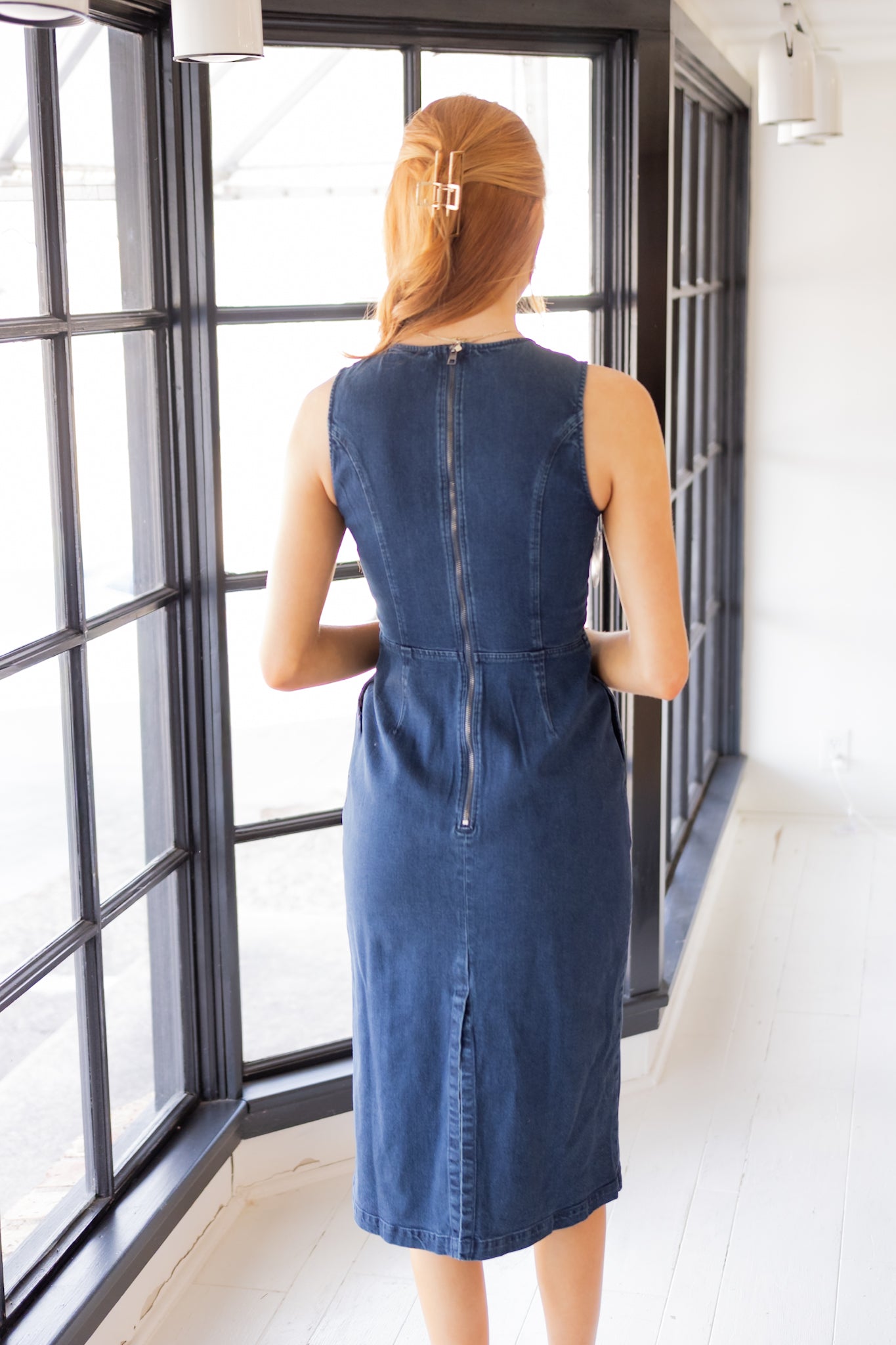 dress with long zip at back Zip Back Deep V Long Sleeve Cocktail Party Midi Dress