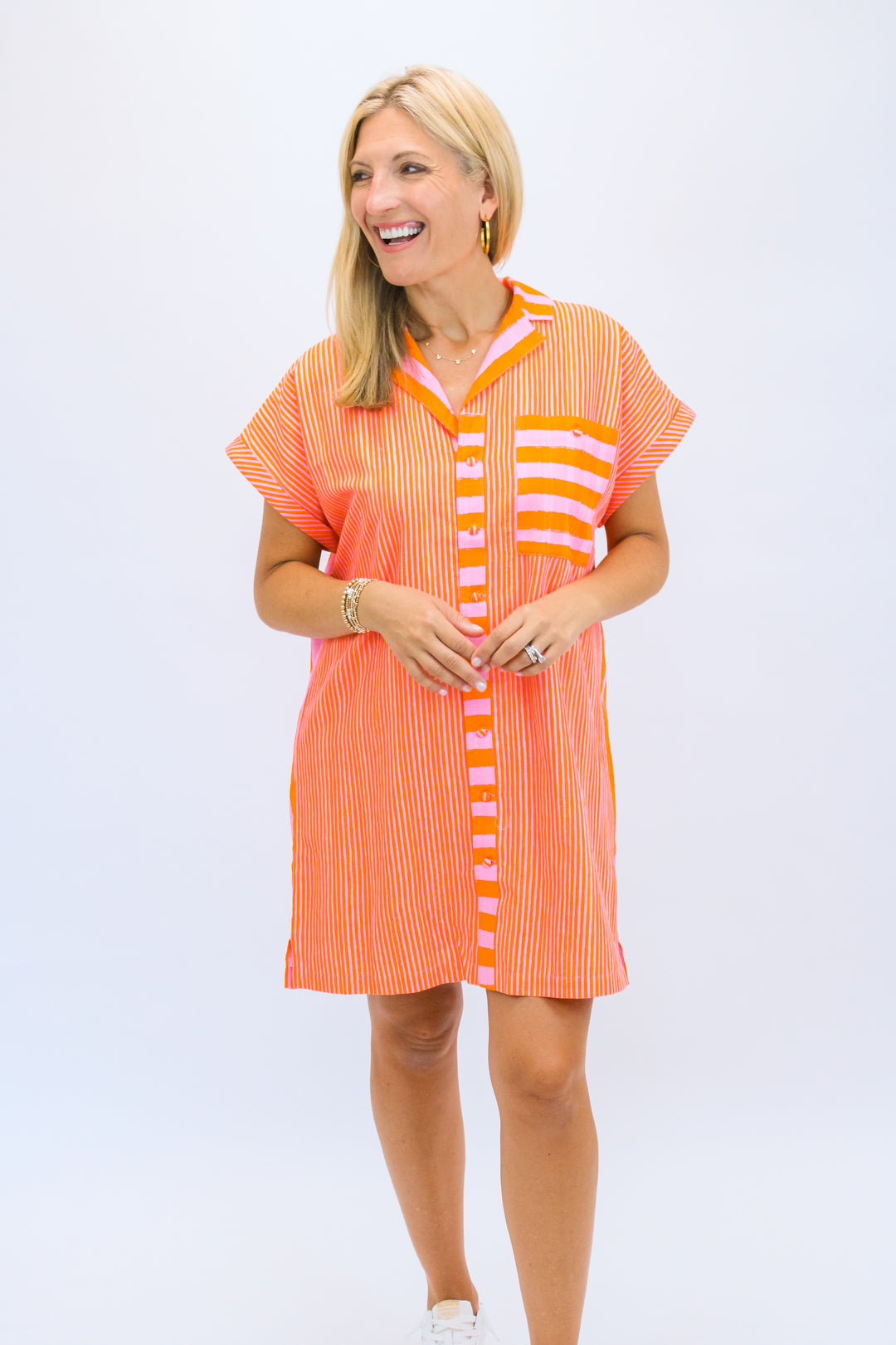 Luna Dress, Coral Pink Stripe