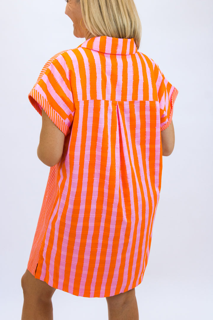 Luna Dress, Coral Pink Stripe