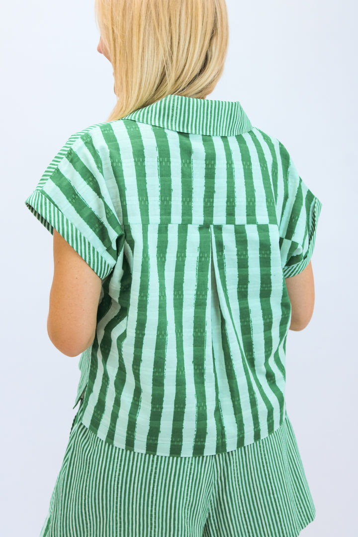 Luna Top, Mist Green Stripe
